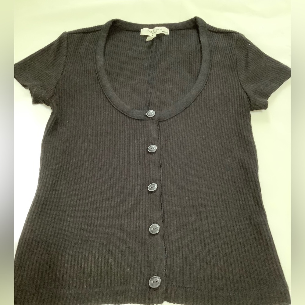 Rag & Bone Black The Knit Scoop Neck Tee Button Up Top XXS (W430)
